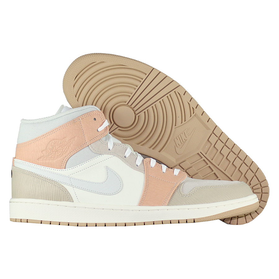 Nike Air Jordan 1 Mid Milan, белый, серый, бежевый, кожа, нубук, женские
